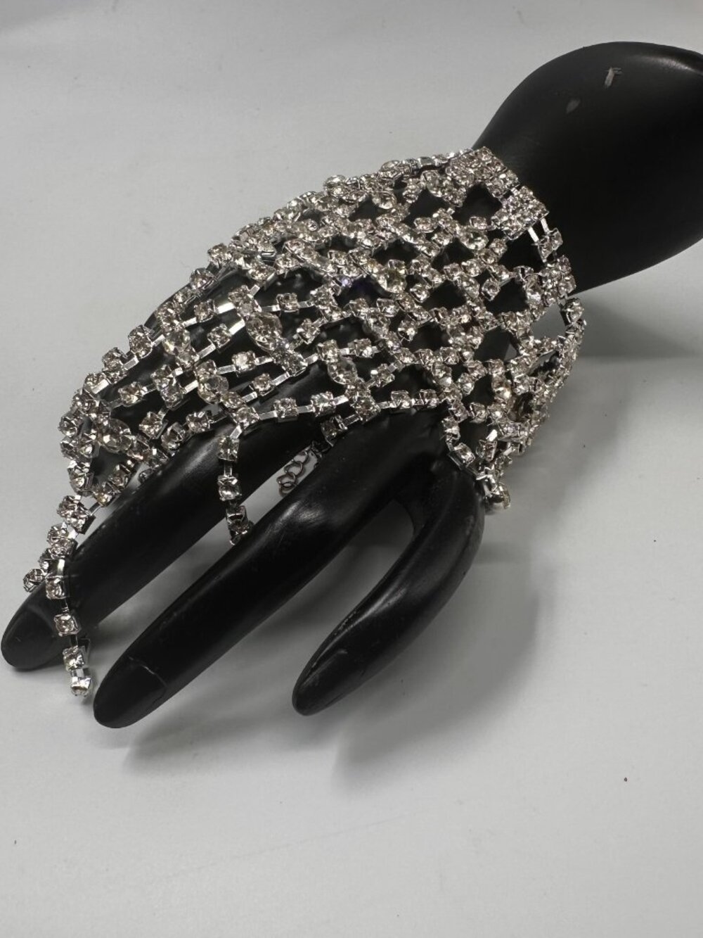 3/$30 Rhinestone Hand Chain Bracelet Ring Silver Tone Draped Statement Jewelry